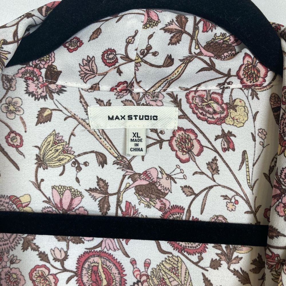 Max Studio Floral Flowy Blouse - Red and Cream Sz XL - Picture 3 of 14